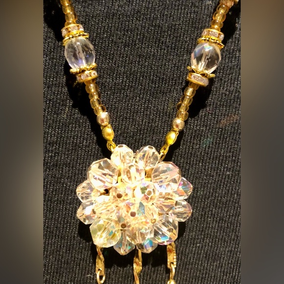 HAND CRAFTED upcycled vintage crystal an gold pendant necklace Beautiful sparkle - Picture 10 of 11